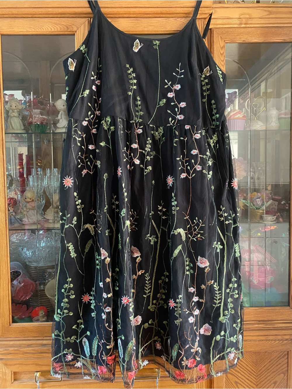 BloomChic Black Floral Embroidered Skater Skirt
